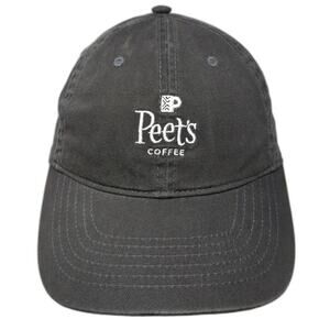 Peet's Coffee Baseball Cap Gray One Size Leather Strapback Hat Embroidered Logo